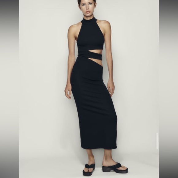 flared sleeve maxi dress Juno Knitted Long Sleeved Maxi Dress ‍ ️Mermaid Way Black / M main image 0